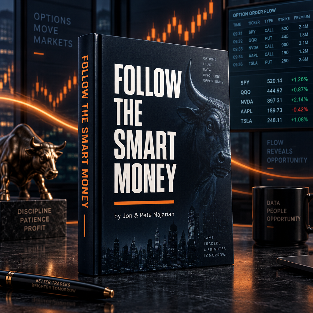 Follow the Smart Money by Jon and Pete Najarian — hardcover book on a trading desk