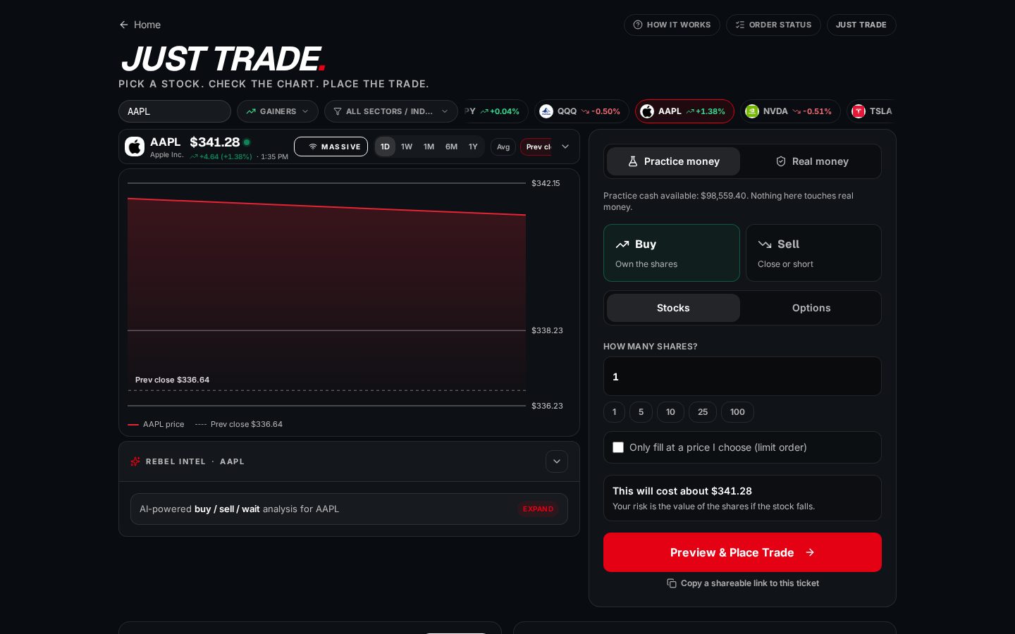 Just Trade screen