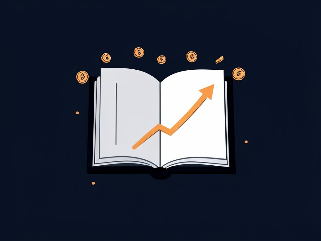 Illustration of an open book with a rising chart