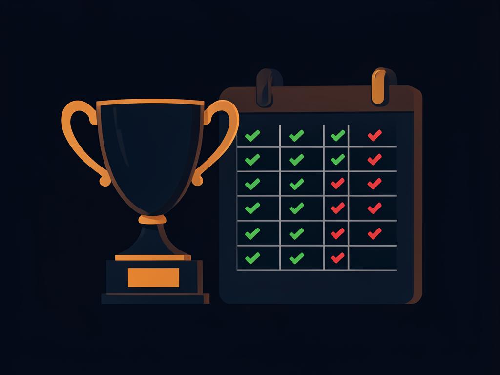 Illustration of a trophy beside a results ledger